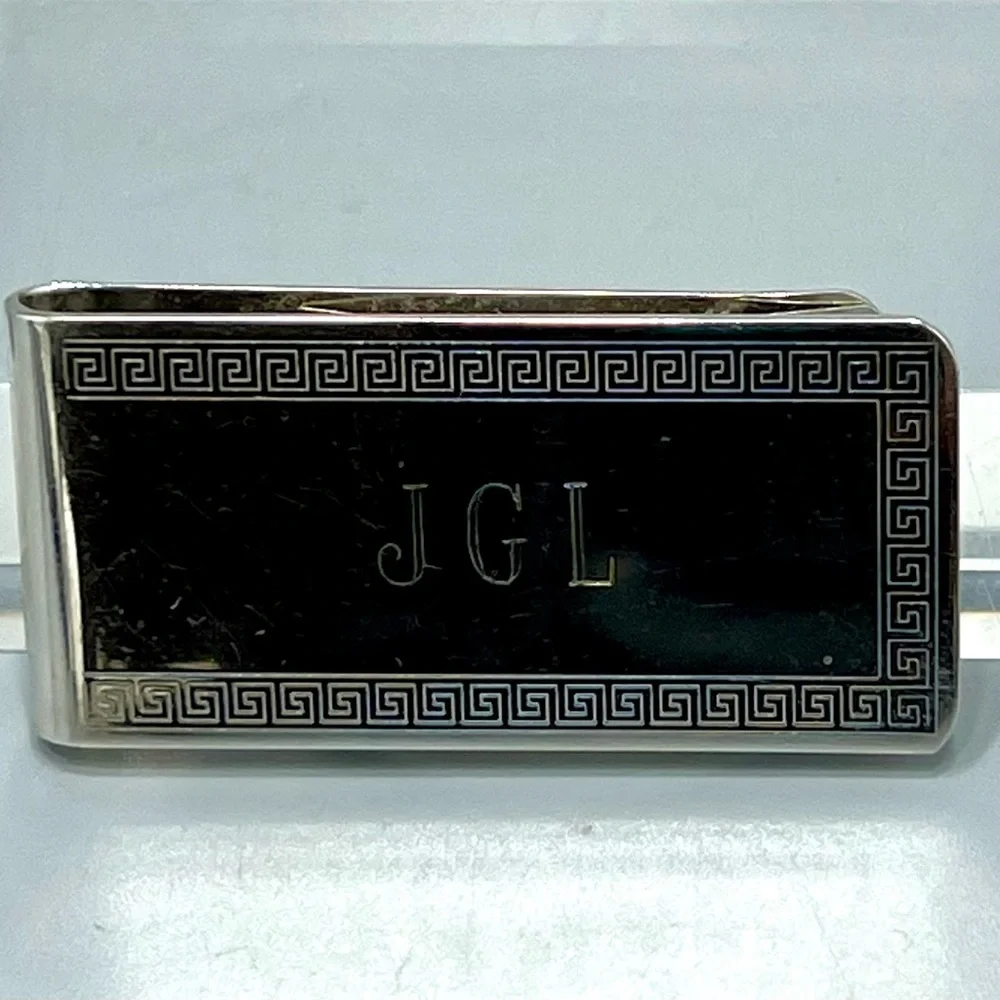 Sterling Silver Monogrammed Money Clip With Greek Key Pattern